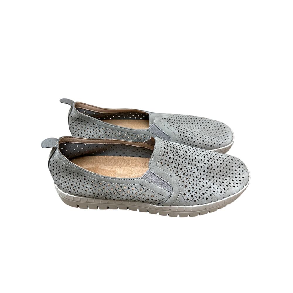 EASY STREET | Gray Perforated Athleisure Slip-On Comfort Shoes | Women’s 7.5